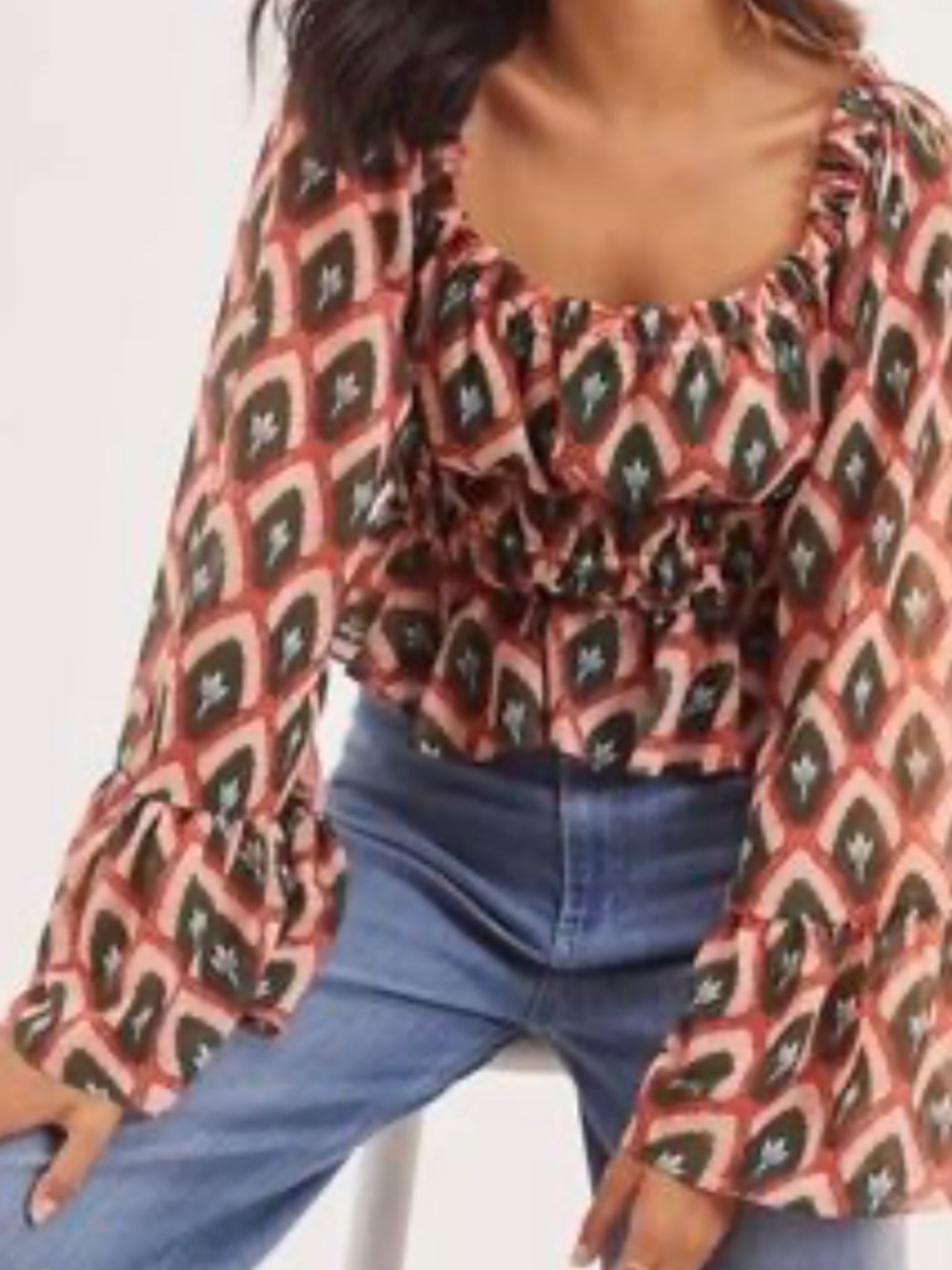 NWT Anthropologie Hutch Smocked Crop Top L Boho Bell Sleeve Peasant Blouse